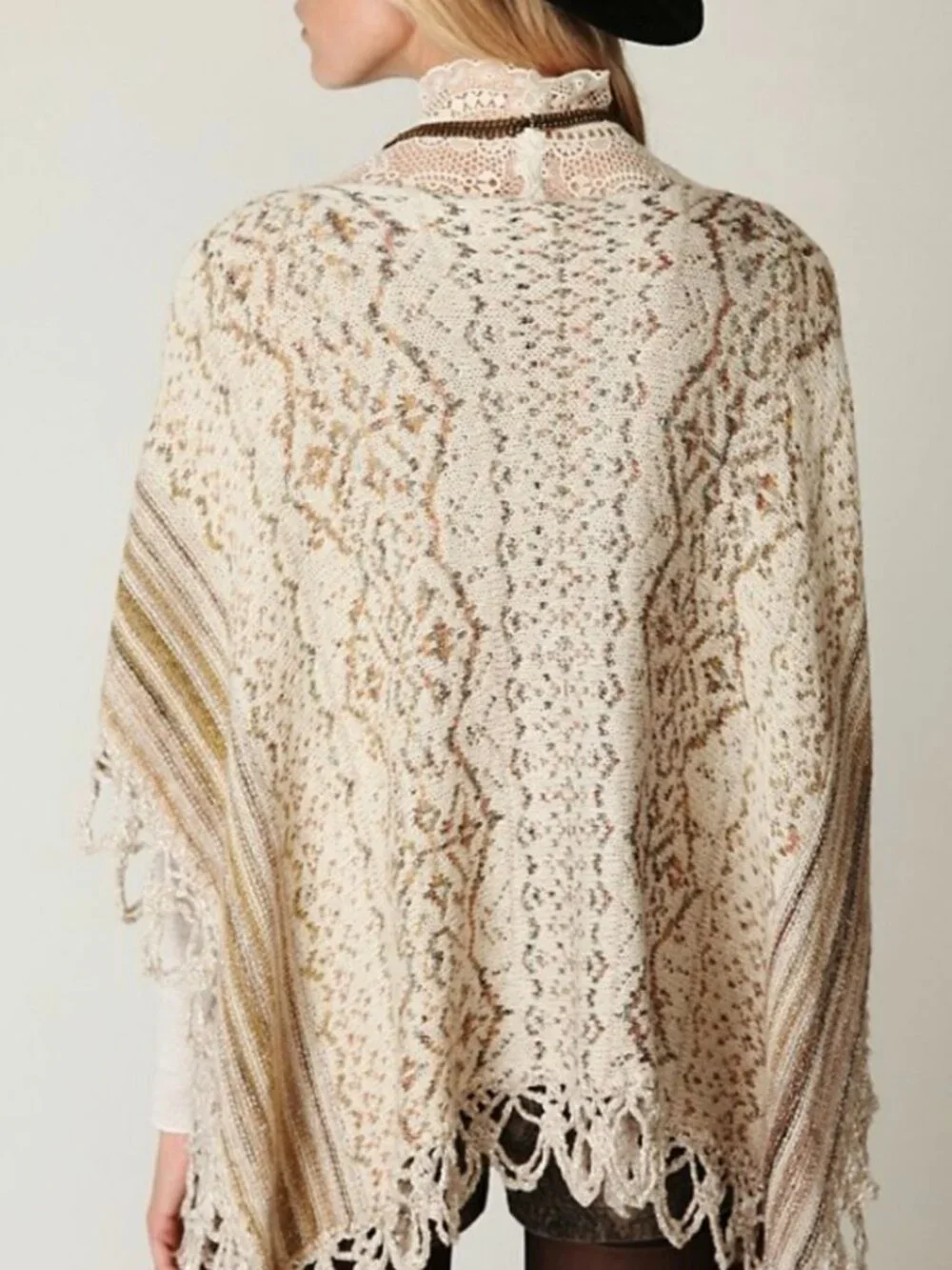 Free People Casablanca Knit Cape Poncho Sand Combo Silk/Cotton/Wool Blend O/S